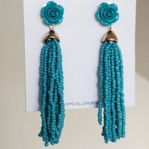 NEW Teal Colored Flower Dangle Earrings